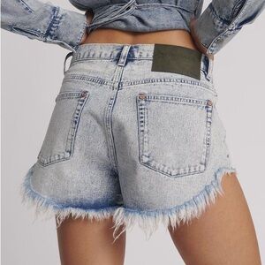 One Teaspoon Light Blue Frayed Jean Shorts